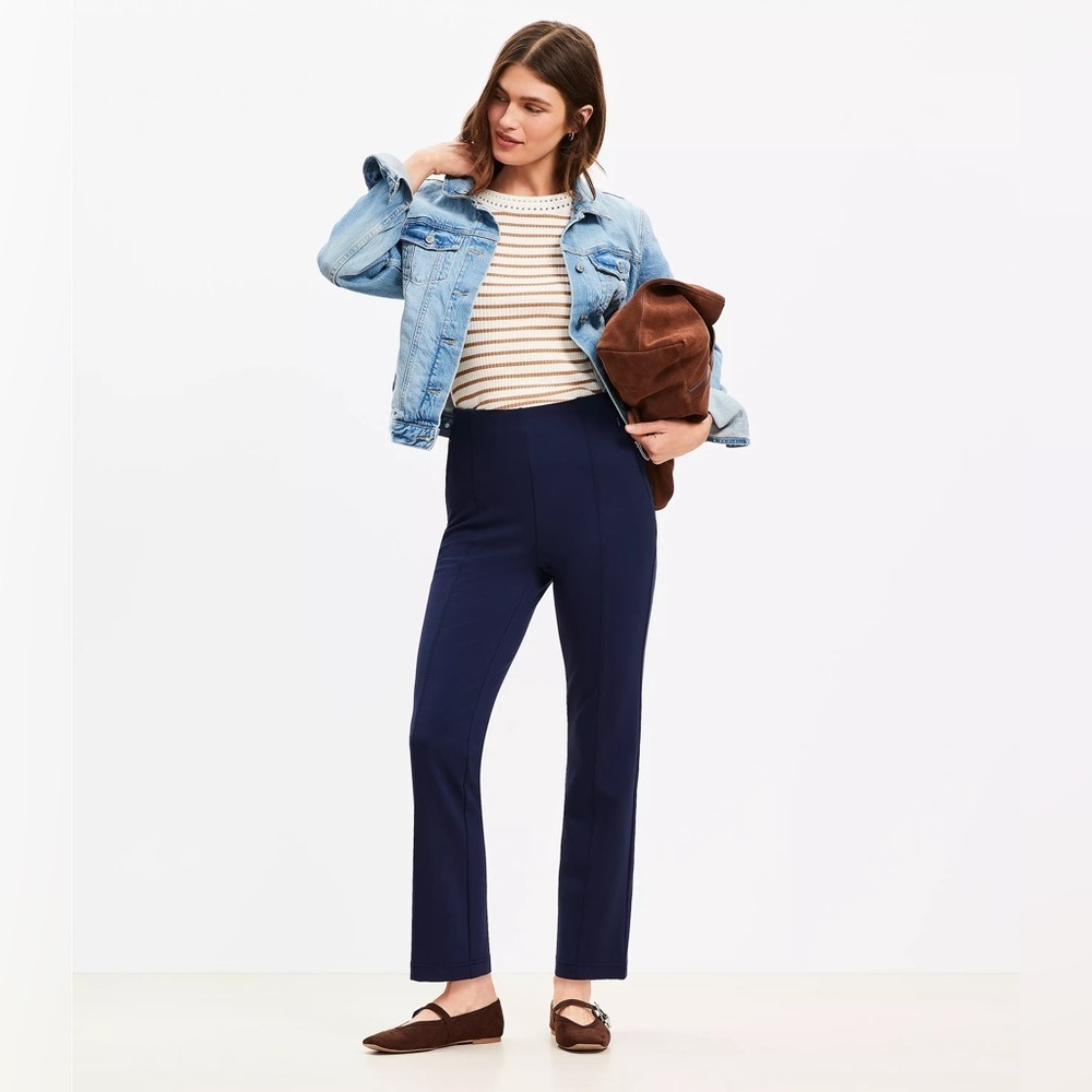 NWT Loft Navy Blue Straight Crop Pants size 8